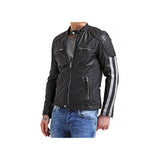 Double Striped Snap Collar Moto Jacket